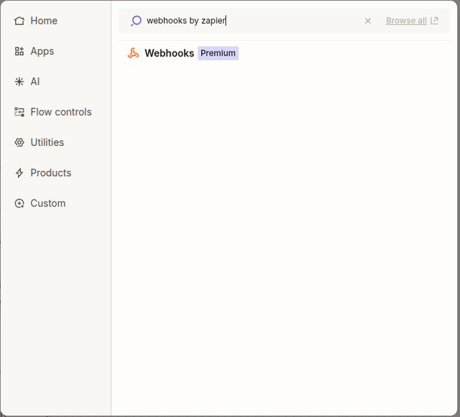 Select Webhooks by Zapier as the trigger app