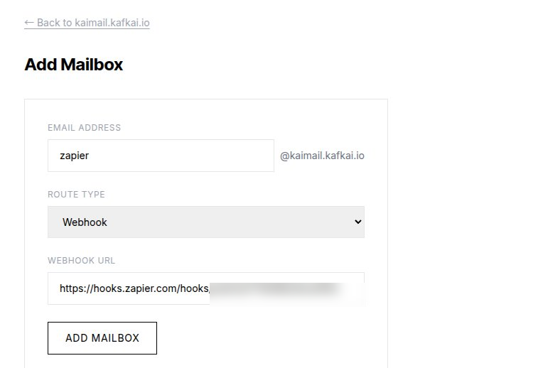 Add Mailbox form with Webhook route type selected
