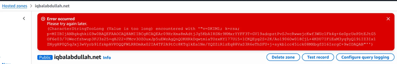 AWS DNS Error: Value Too Long
