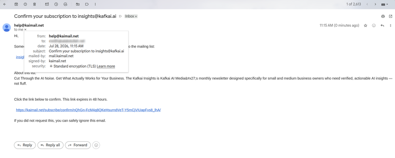Check your inbox page after submitting an address