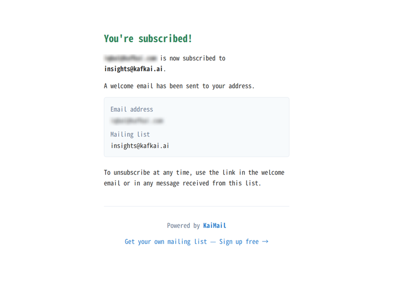 Subscription completed page confirming the address is on the list
